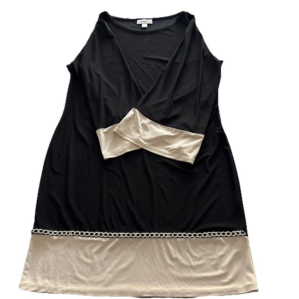Dressbarn Collection Classy Holiday Black & Tan w/gold Chain Accent Dress Sz. 10